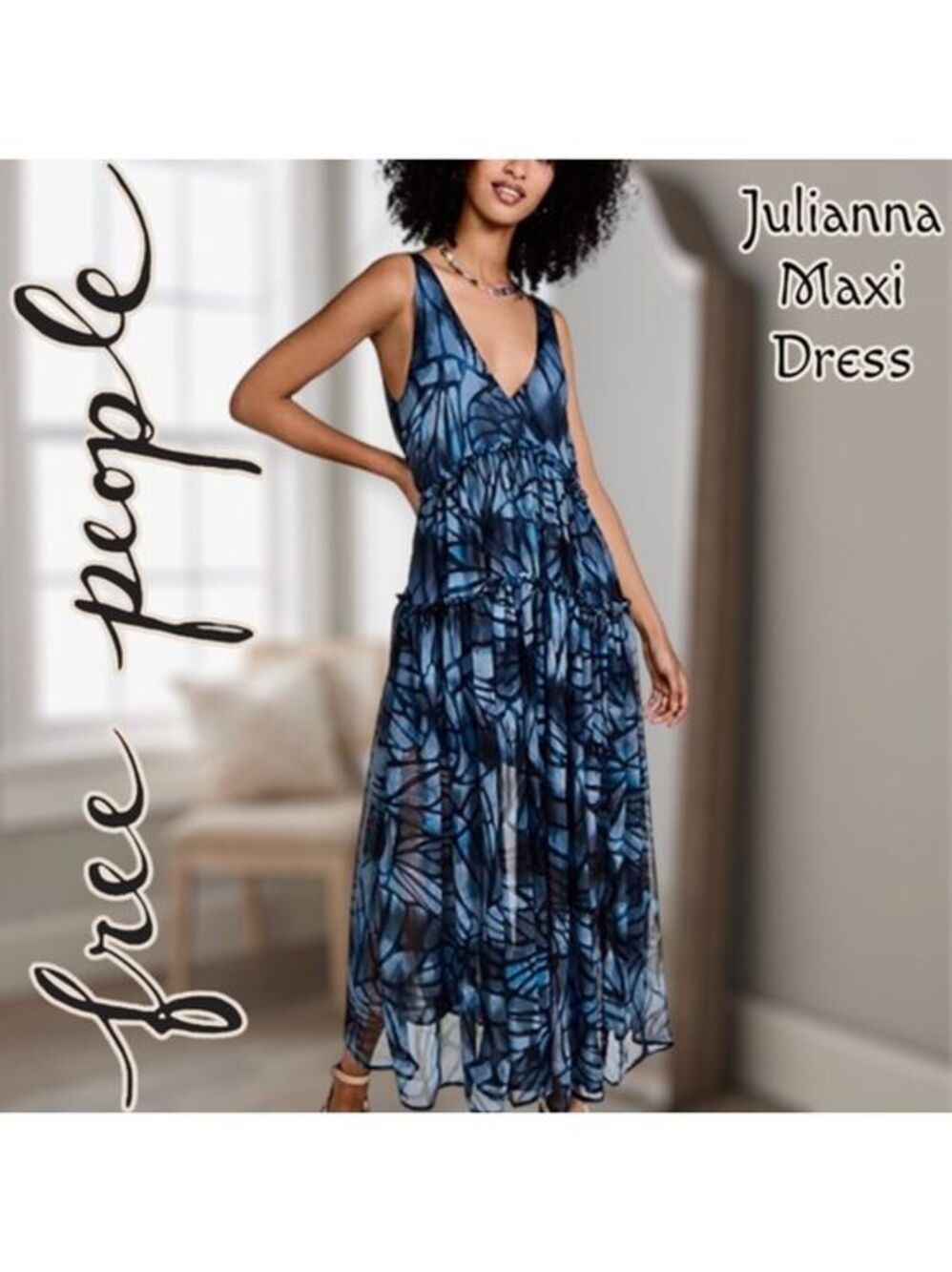 FREE PEOPLE Julianna Relaxed Flowy Tiered Chiffon Maxi Dress NWT Size MD